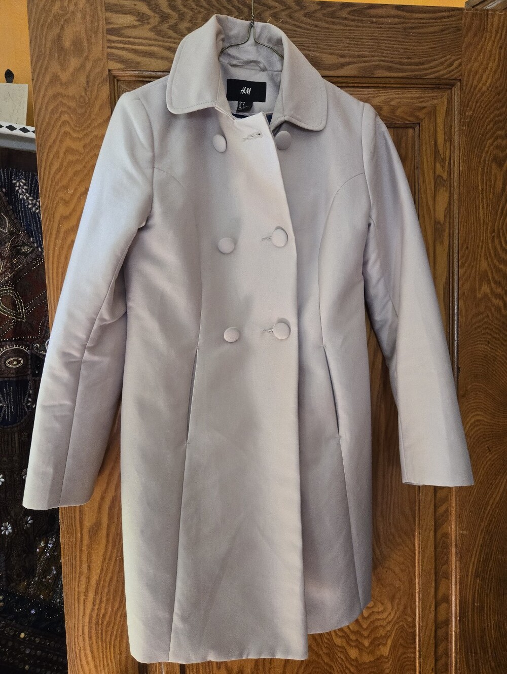 Silver Grey Silk Cloth Button Down Light Dress Coat Small
